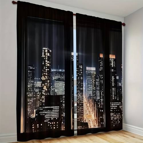 2pcs high end luxurious style 29 53 65 35in 41 34 90 55in 51 18 82 68in night cityscape and design 100 polyester rod bag curtains semi blackout decorative curtains