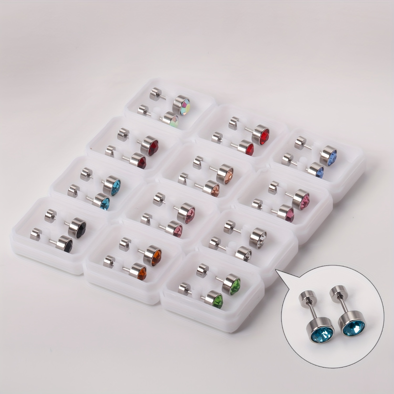 12 Pairs Multicolor Zircon 18K Gold Plated Stud Earrings Set