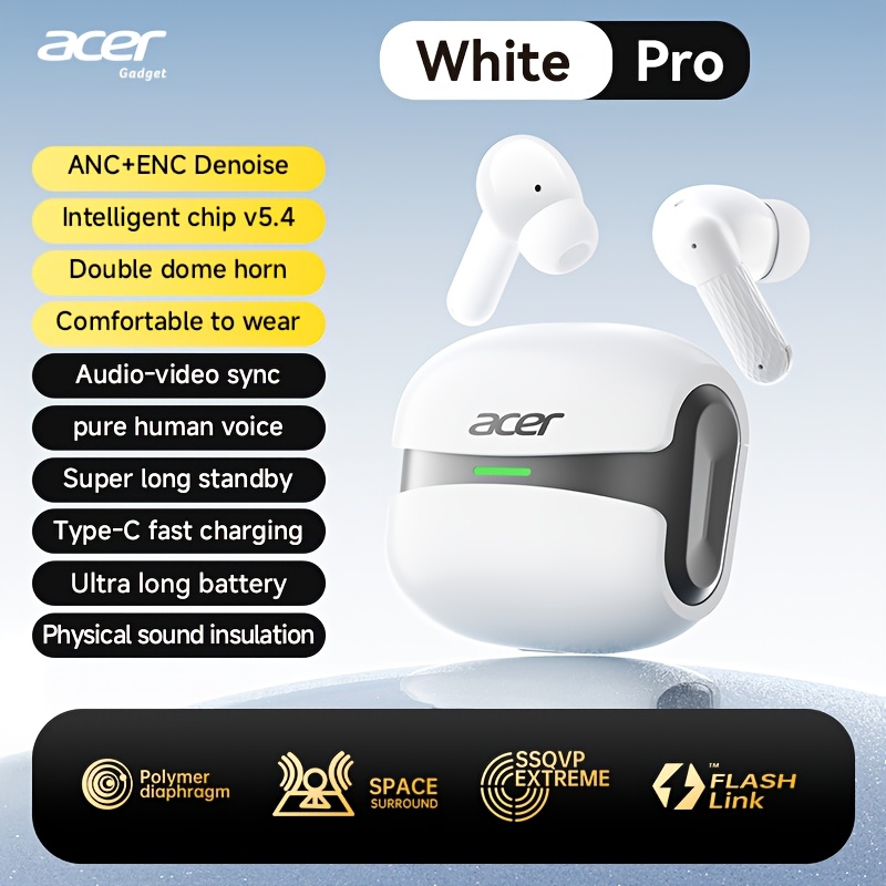 TEMU Acer Ohr548 In-ear Wireless Headphones Anc Call Noise Reduction Heavy Ultra-long Low Latency For Gaming Suitable For Sports Running, Cycling