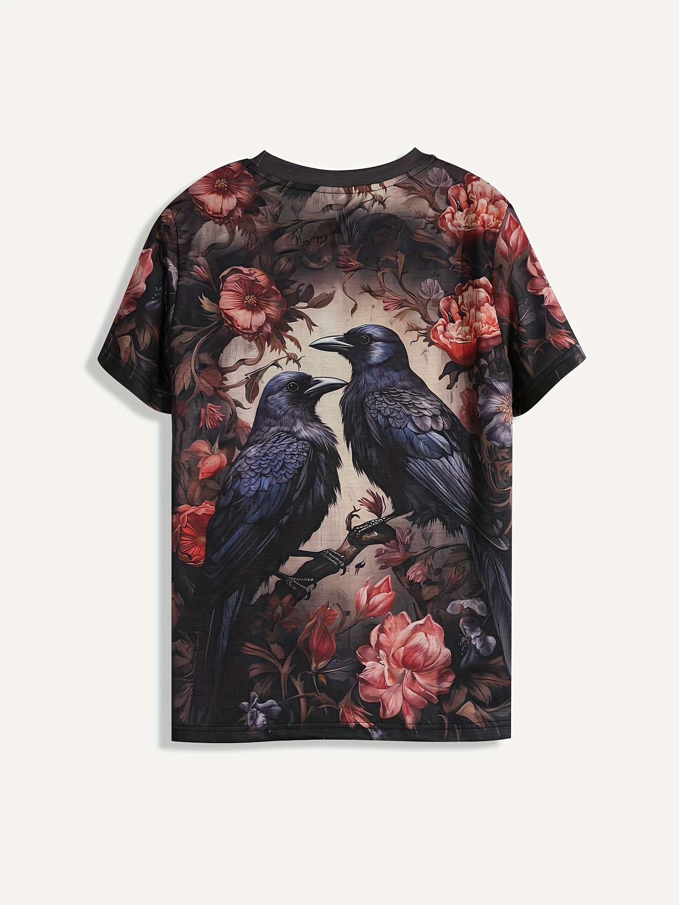 bird floral print t shirt casual crew neck short sleeve top for spring summer womens clothing mixed color 2