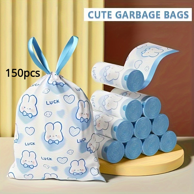 

150-piece Cartoon Drawstring Trash Bag Set - Thick, Leakproof & Auto-seal For Easy Cleanup - Perfect For Home & Office Use Mini Trash Can For Desk