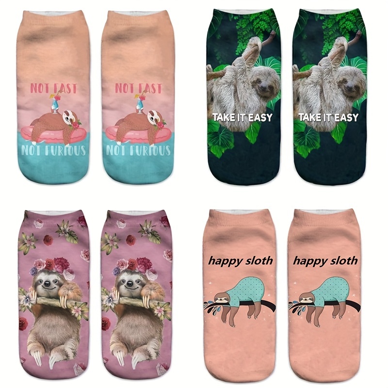 

Men's Breathable Sloth Cartoon Print Ankle Socks - Comfortable Polyester, Fashion- Design