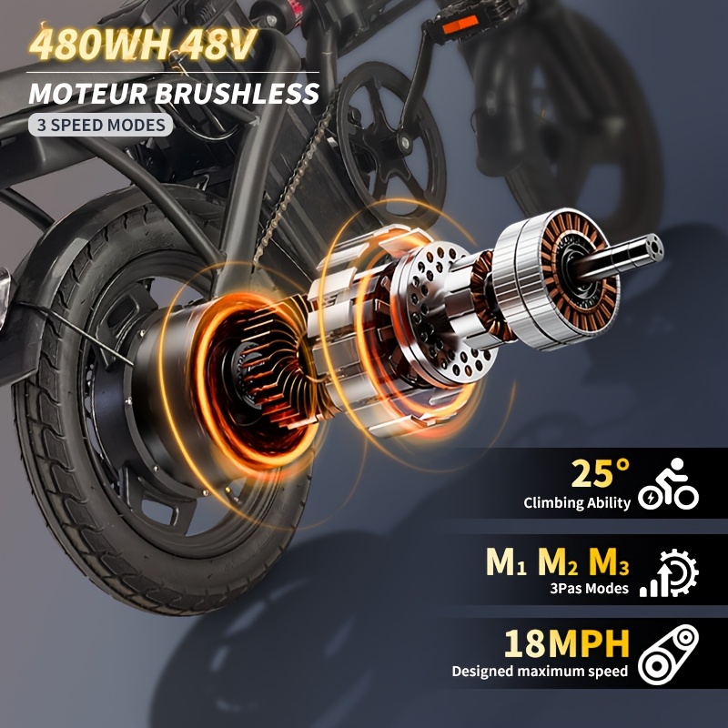 48v 10ah removable battery smart 14 inch folding e bike Temu