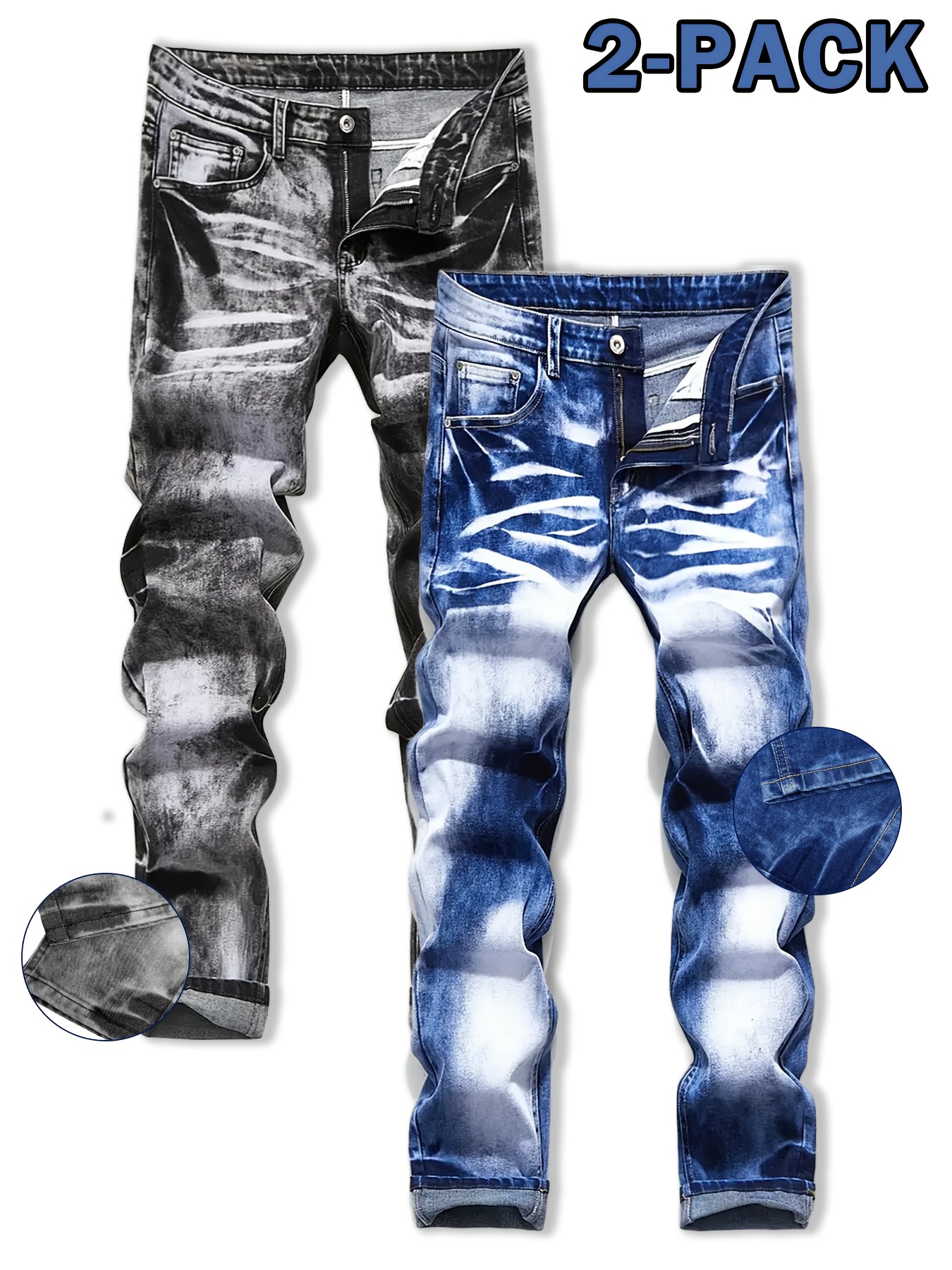 2-Pair Men's Slim Jeans, Stretch Comfort Fit, Vintage And Washed Denim Styles, Must-Have