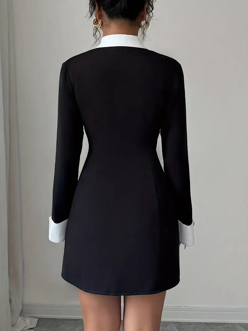 black dress with white sleeves terne Long Sleeve Turtleneck Mini | | Size S evening party or any other occasions Office Chic Little Black Dress