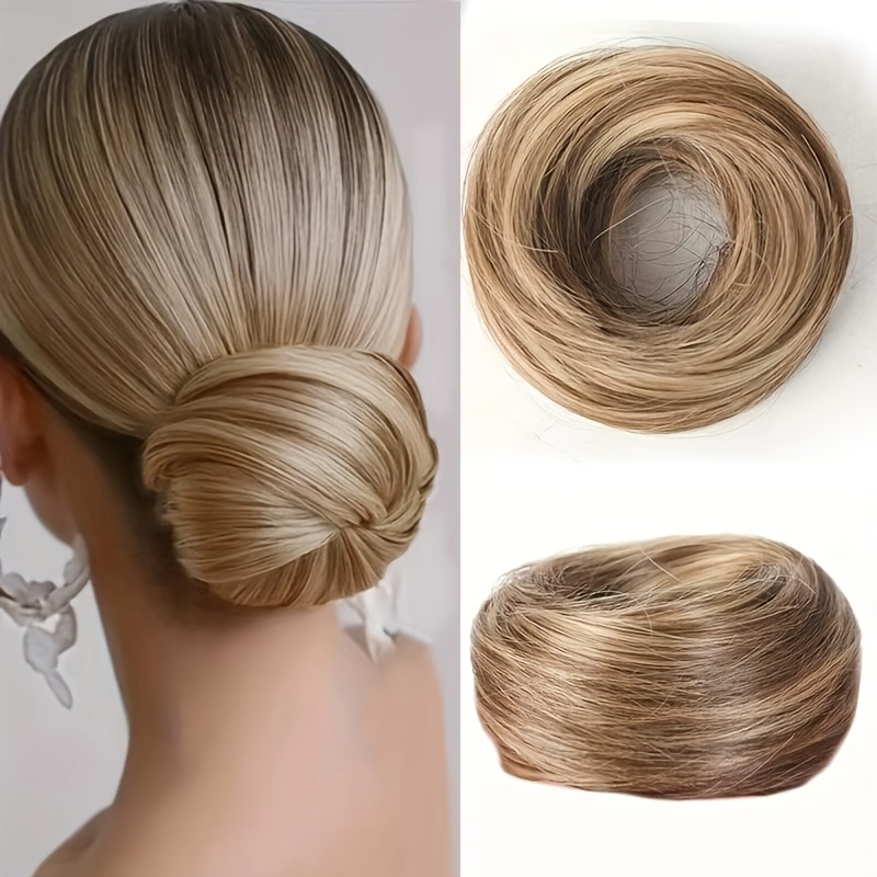 4inch Individual Synthetic Hair Bun, Straight Hair Loop, , Light Brown, Dark Brown, Dyed Brown, Suitable For Women's Halloween Parties, Wig, Bun, Tie, Bun