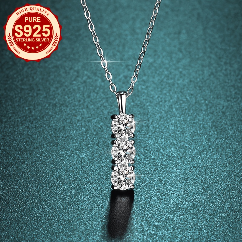 Women's S925 Silver Shiny Three-Stone Necklace