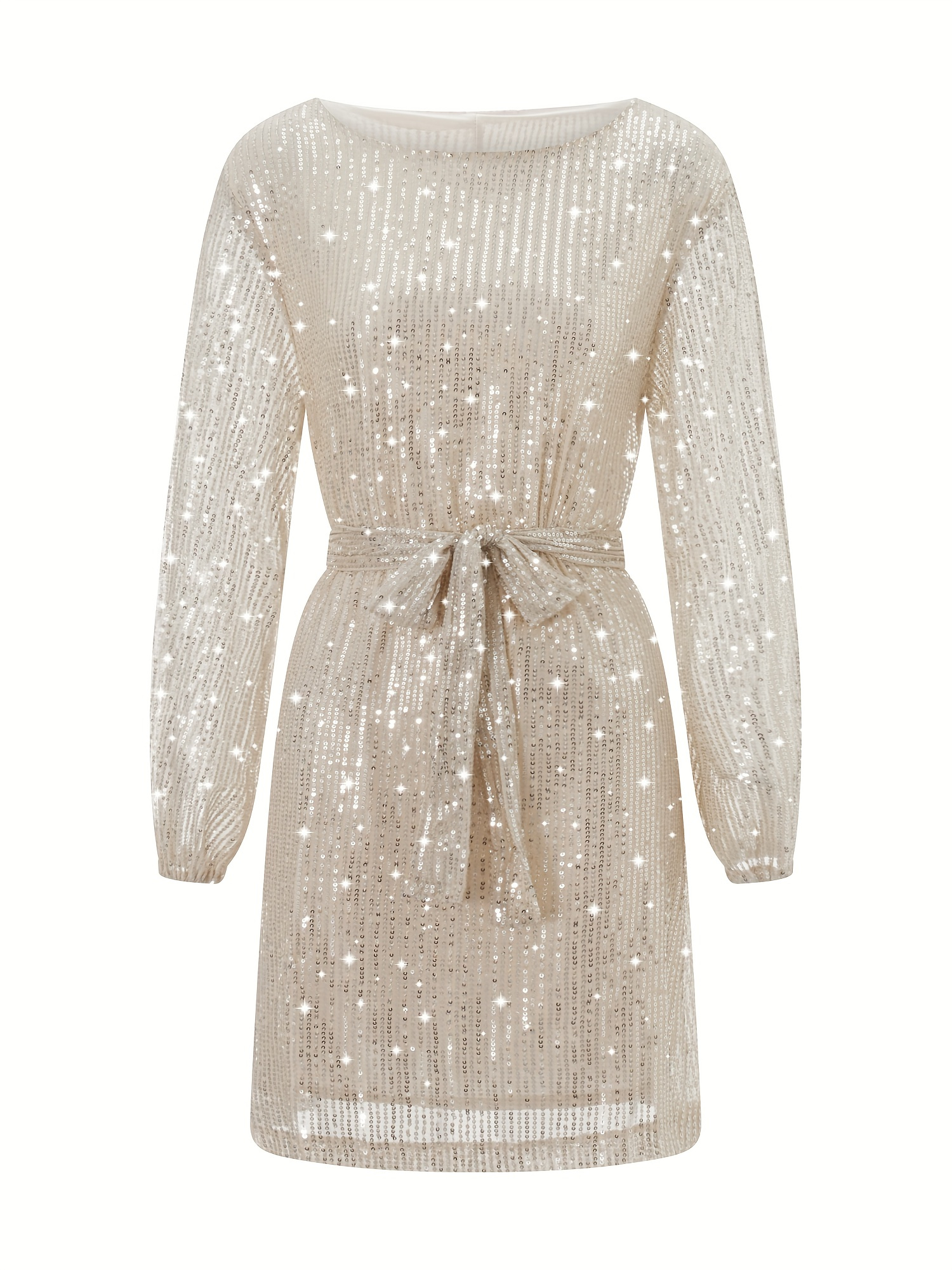 womens sequin party dress sparkle long sleeve round neck - Temu
