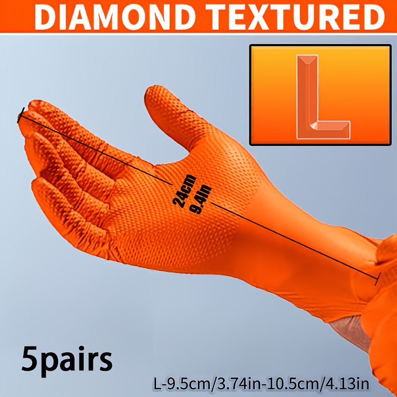 Thickened 8g Disposable Orange Diamond Pattern Nitrile Gloves, 8mm Thickness, Embossed Diamond Texture, Powder-free And -free, Suitable For Outdoor, Kitchen, And Home Cleaning Use