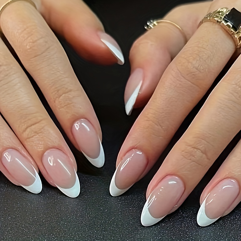 Upgrade Your Look With 24pcs Long Almond French Style Full Cover Fake Nail Kit Never Of On Nails Nail Supplies