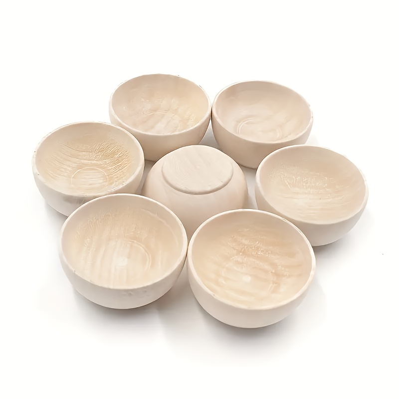 

8-pack Handmade Mini Wooden Bowls, 39x24mm, Contemporary Style, Diy Painting & Pattern Decor, Compact Desktop Ornaments, Space-saving Holiday Decorations For Beads