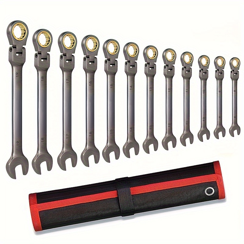 

6/12pcs Flex-head Ratcheting Combination Wrench Set, 72-teeth, Constructed, Nickel Plating With Organizer Bag