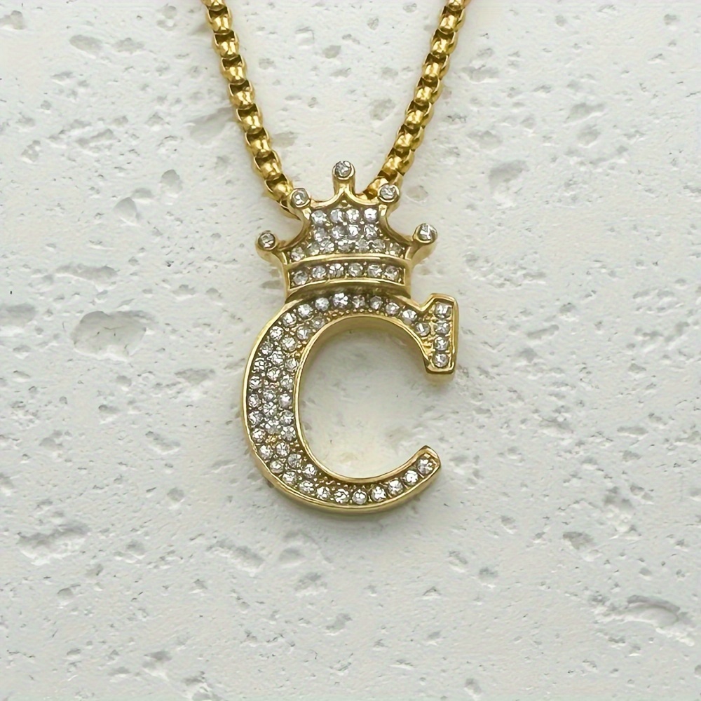 Greppn 1-teiliges Set mit plattiertem 316L Edelstahl-Anfangsbuchstaben-Anhänger und Strasssteinen – lässiger Hip-Hop-Schmuck für Damen und Herren_voghion.com