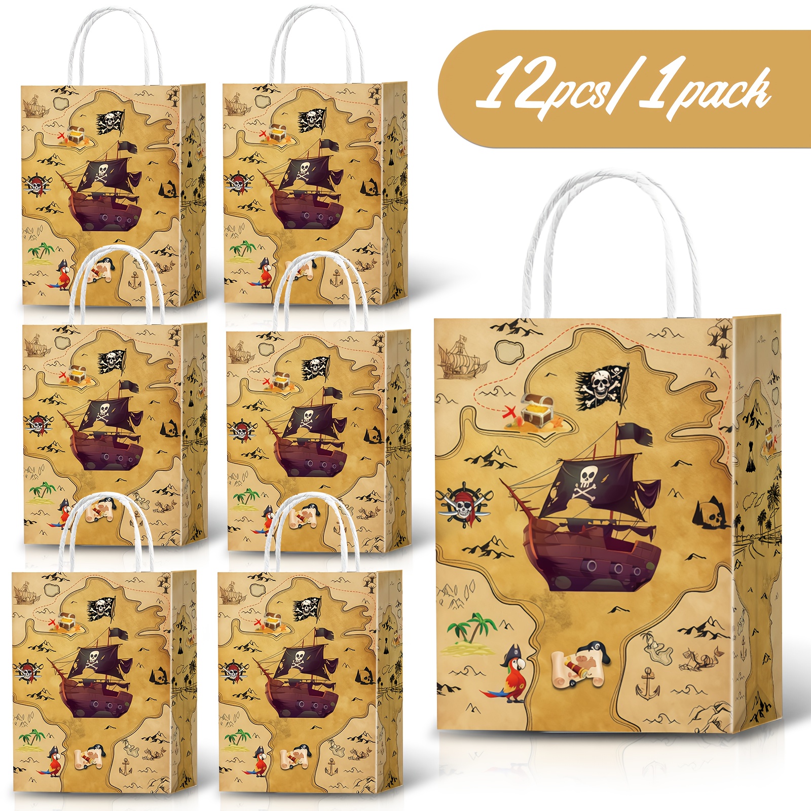 E-shop 12 Stück Piraten-Party-Tasche, Piraten-Thema Geschenktüte Papiertüte mit Griff, Piratenschiff-Geburtstags-Geschenktüte,