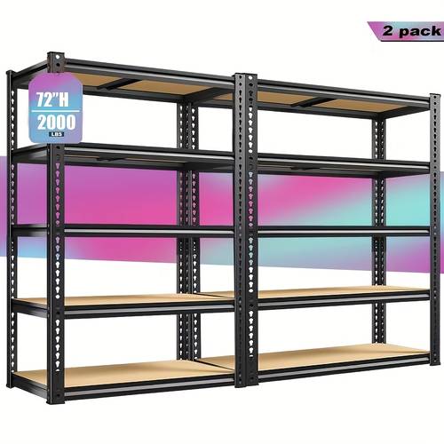 étagères de rangement robustes pour /60 h - 1/2 pièces, rayonnage de stockage métallique réglable à 5 niveaux, jusquà 2000 lb, idéal pour lorganisation du garage, du sous-sol et du garde-manger, unité détagères multifonctionnelles noires (montage facile avec outils )