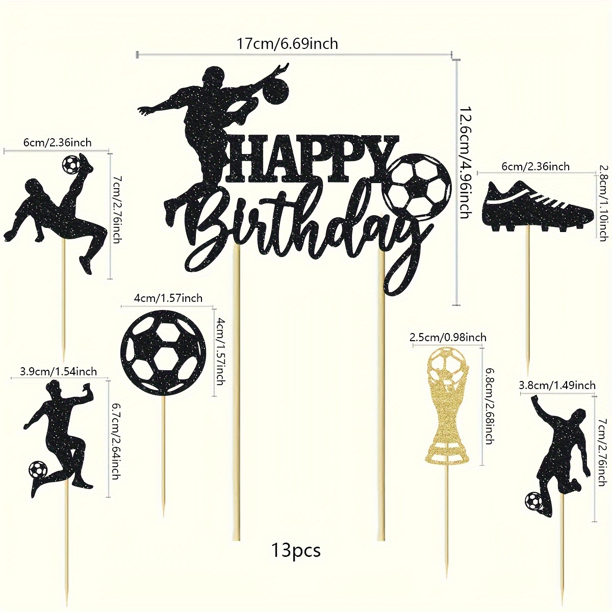 Image of 13pcs Birthday Cake Topper Decorations Soccer Ball Player Cake Decorations For Soccer Football Theme Birthday Sport Party Supplies (soccer)