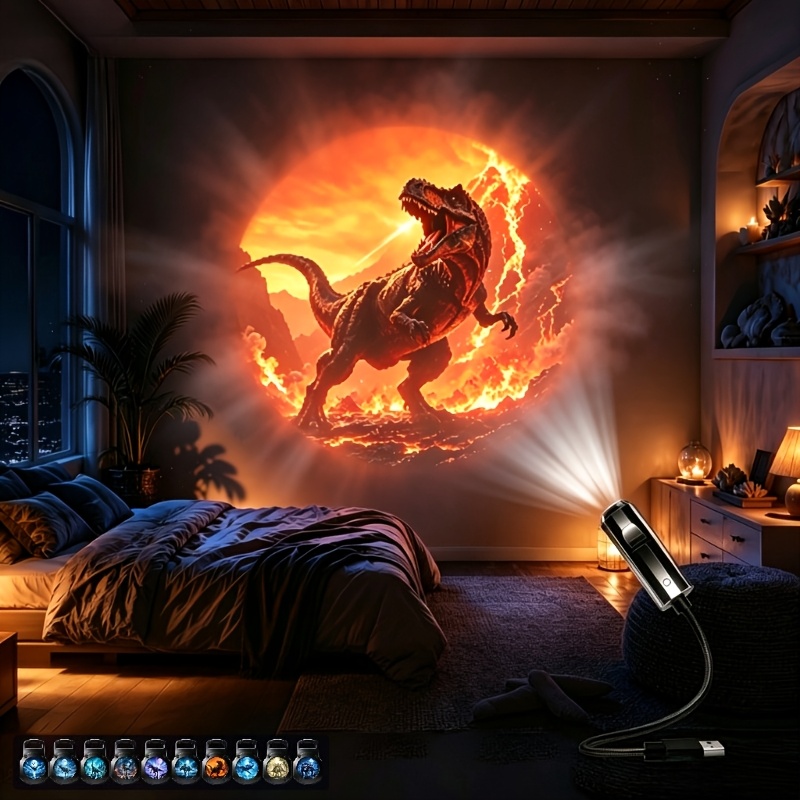 TEMU Lámpara de Proyección USB de Realista, Lámpara de Proyección de Dinosaurio Jurásico de Sueño, Luz Nocturna con Tema de Dinosaurio USB con Luz de