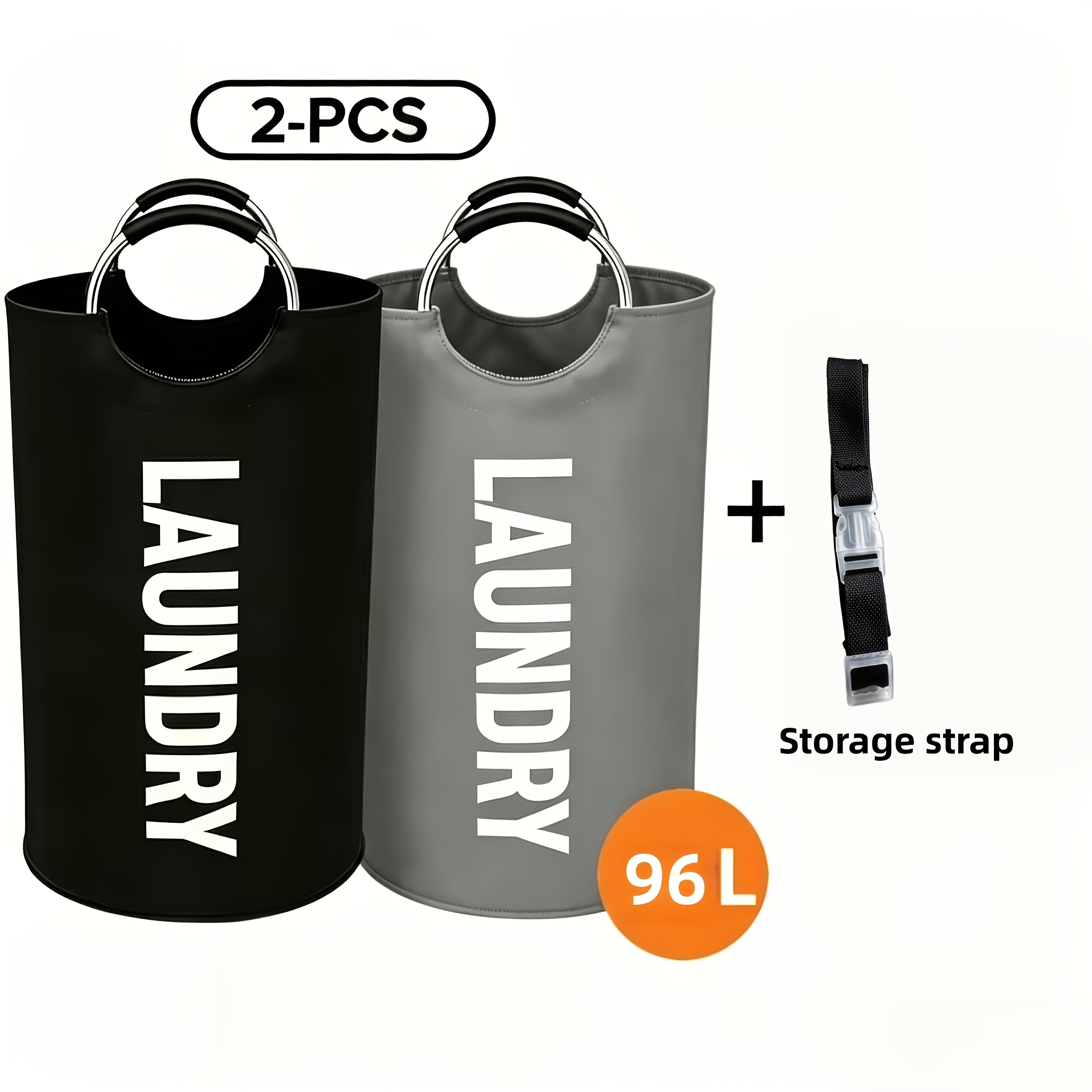 TEMU 2-pack Large Capacity Laundry Baskets | Foldable, With Stand, High-quality Half-ring , Comes With Storage Strap, Easy To Carry, Laundry Bags