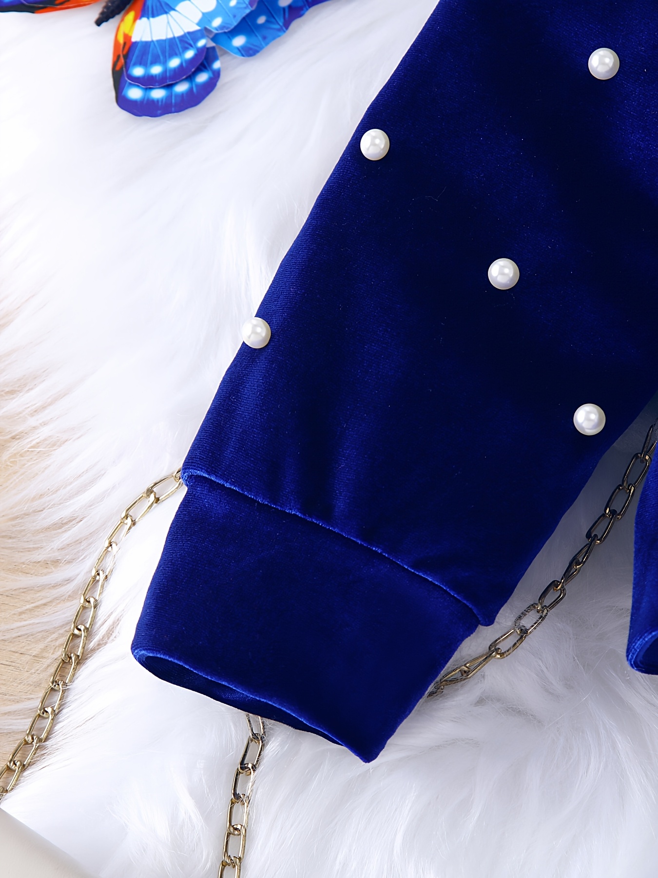 Girls' Korean-Style Plush Set with Beaded Zip-Up Jacket