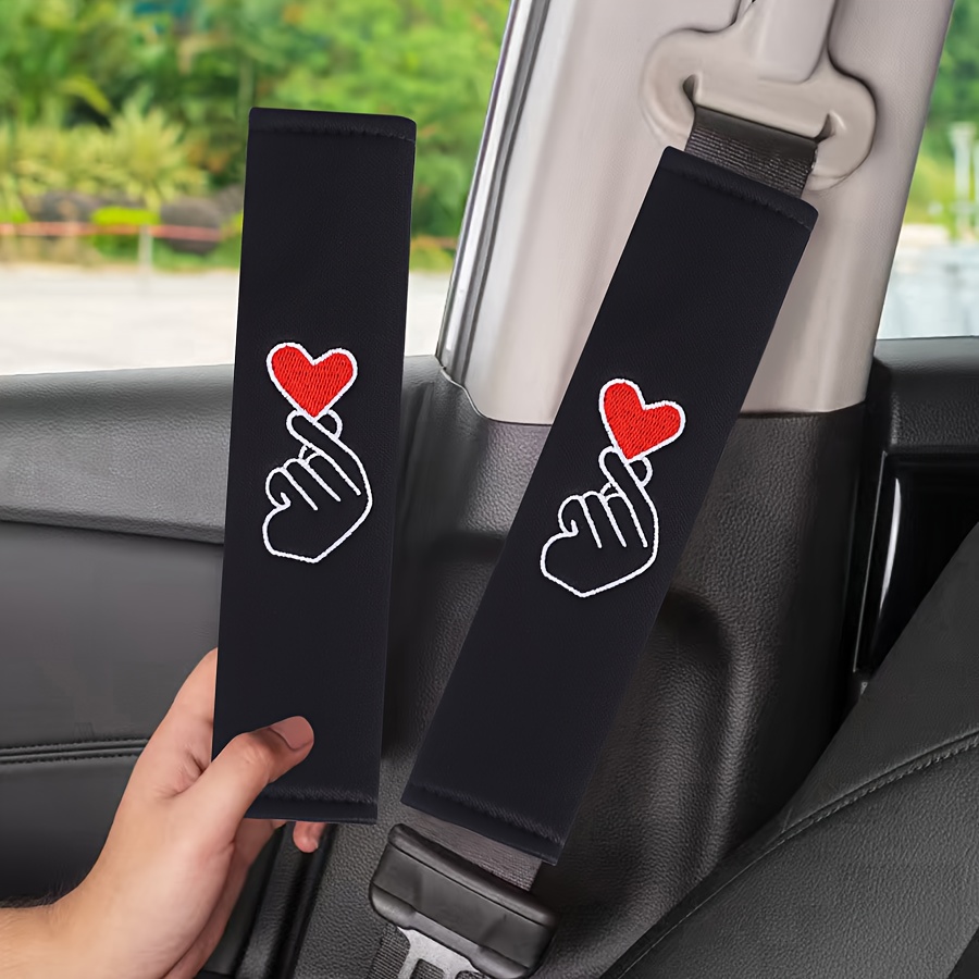 TEMU 2pcs Car Embroidered Shoulder Pads, "heart" Hand Gesture Embroidered Shoulder Pads, Car Seat Belt Shoulder Pads, Anti-chafing Handmade Creative