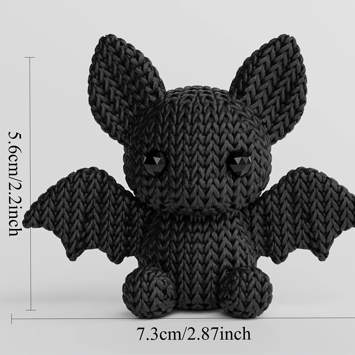 Knitted Textured Bat Desktop Sculpture, 3D Printed Matte Black