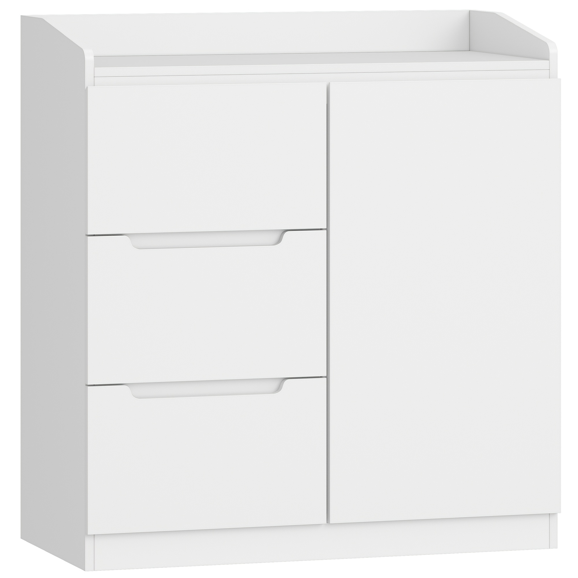 TEMU Cómoda Blanca de 3 Cajones con Encimera y Barandilla Superior - Cómoda de Madera Blanda/Contrachapado, Espaciosa Ideal para Sala y Dormitorio,