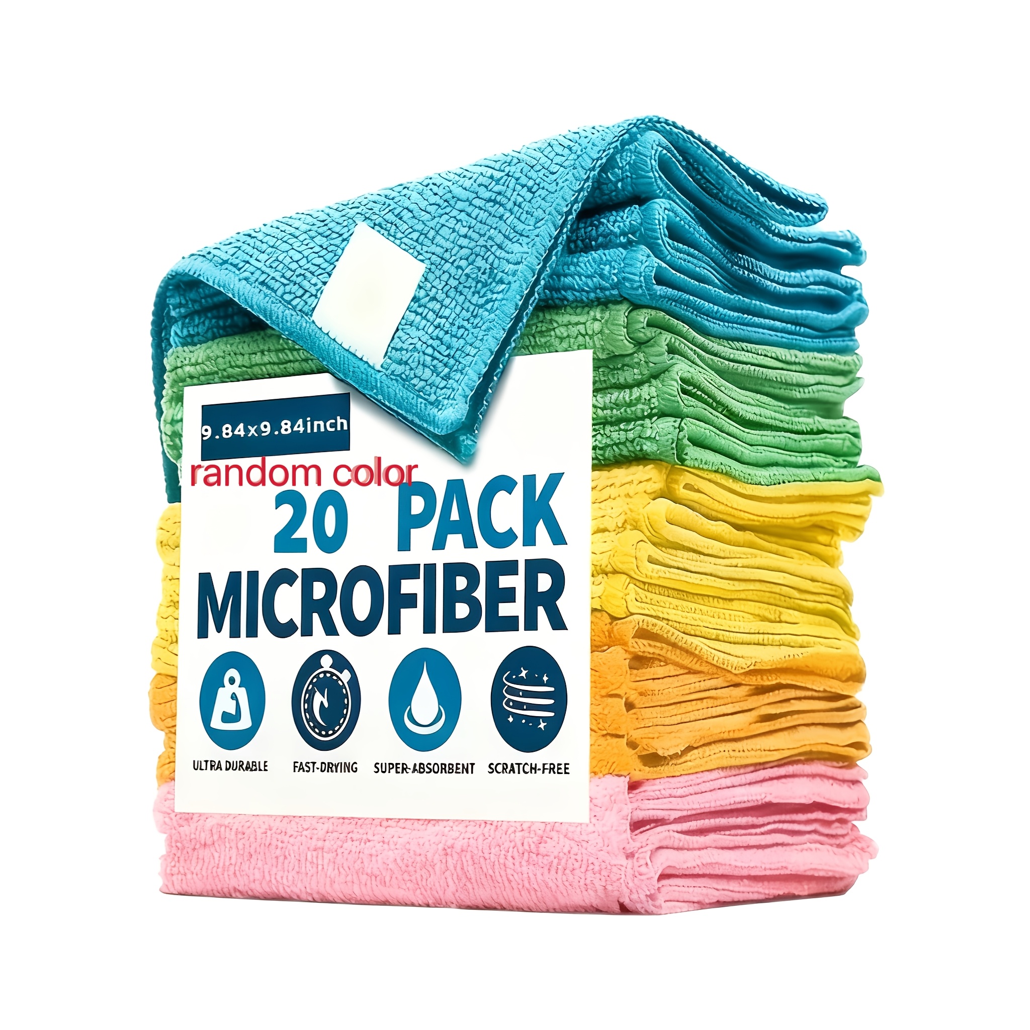 E-shop 20 Stück Super Saugfähige, Schnell Trocknende Mikrofaser Reinigungstücher, 9.84X9.84 Zoll - Super Saugfähig, Kratzfrei, Ideal für Küche,
