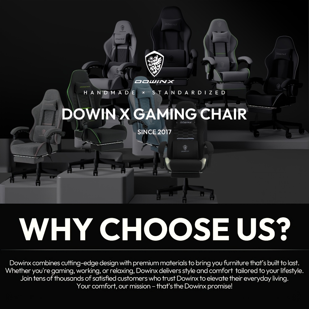 Ergonomic High Back Gaming Chair with Pocket Spring - Heavy Duty 136.08KG Capacity, Adjustable Office Computer Desk Chair with Lumbar Support, Manual Recline Handle, Heavy-Duty Metal Base - for Home Office, Gaming Setup, Living Room - Availabl