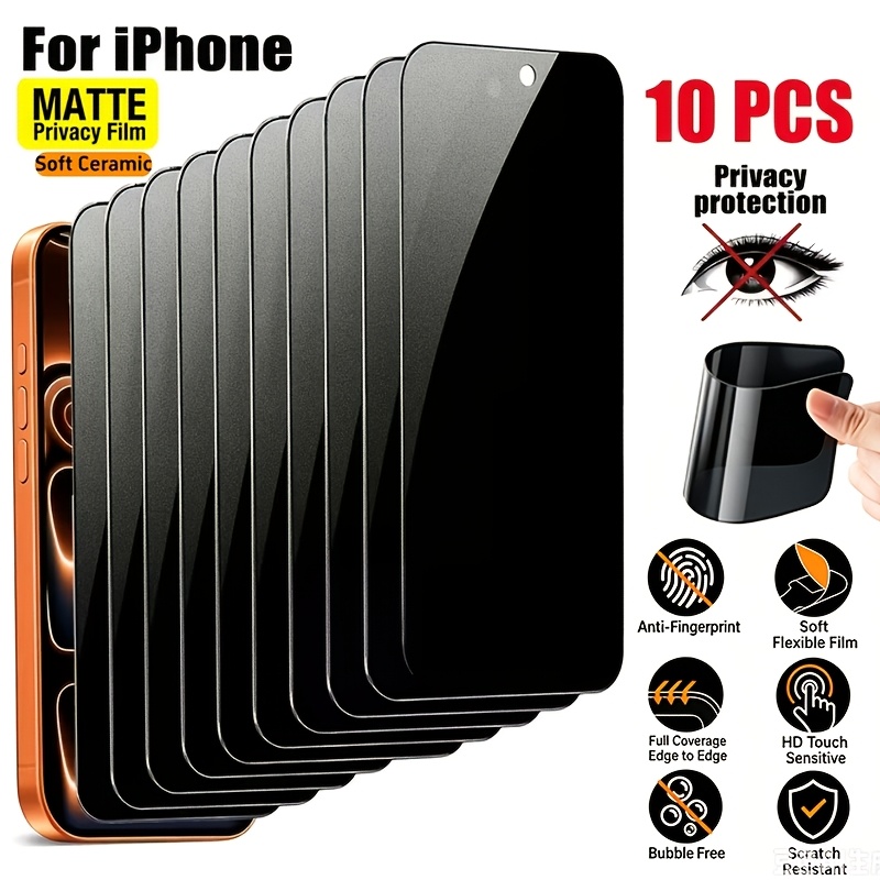 TEMU 10-pack Ceramic Frosted Anti-peep Full Coverage Privacy Screen Protector, Upgraded Anti-peep , Drop-proof And Scratch-resistant, , Bubble-free,