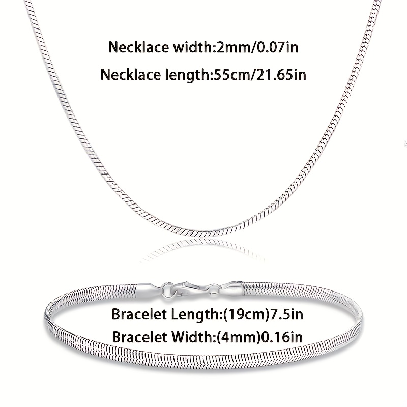 Image of A Set Of Jewelry Including A Minimalist Necklace And Bracelet Made Of 925 Silver, Suitable For Men And Women, Perfect For Birthdays, Anniversaries, Christmas, Valentine's Day, And In A Gift Box