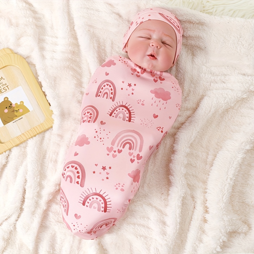 Newborn Thin Swaddle and Hat, One-piece Direct Installation Cute Cartoon  Design, Comfortable and Breathable Spring and Summer Children's Swaddle