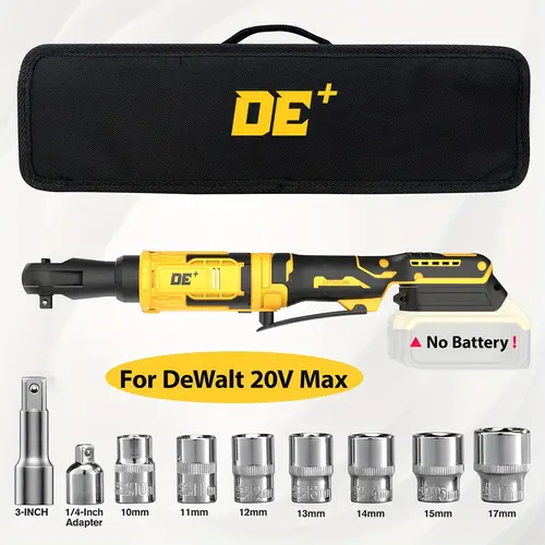 74Ft-lb Cordless Ratchet Wrench Kit, For Dewalt 20V Battery Ratchet Wrench, 400 RPM, Variable Speed Trigger, LED Light, 1/4 Adapter, 8 Sockets(No Battery Included)