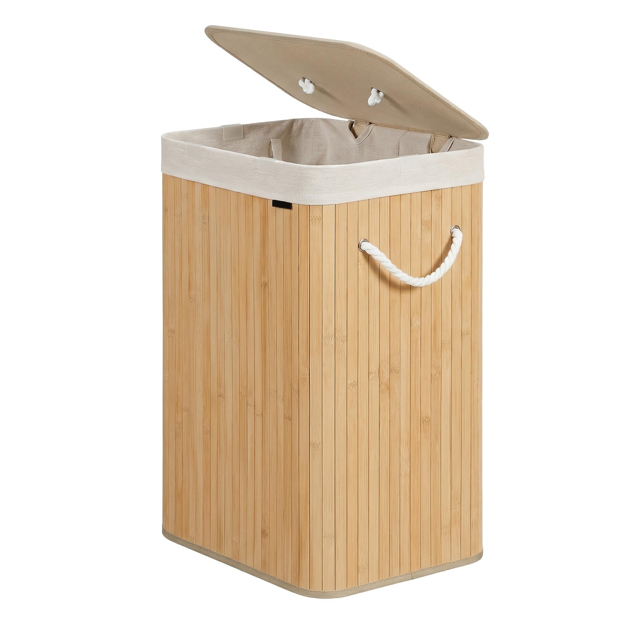 TEMU Panier à linge en bambou avec couvercle, panier à linge pliable avec doublure amovible et lavable et poignées robustes, couleur naturelle, 40 x