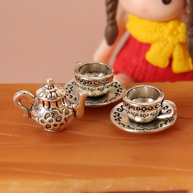 

Miniature Set Vintage Dollhouse Teapot Tiny Tea Cups Small Dollhouse Coffee Shop Kitchen Accessories Photography Props