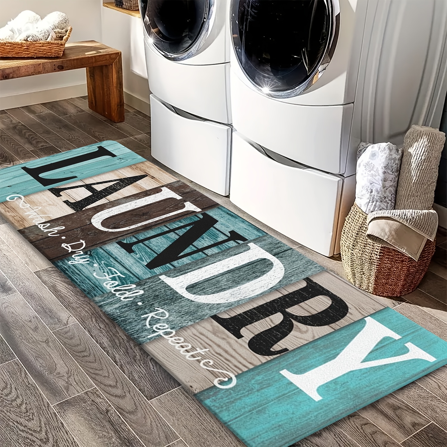 TEMU 1pc Flannel Wood Grain Text Washroom Decorative Non-slip Mat | Soft And Comfortable, Machine Washable, Fade-resistant, Suitable For Living Room,