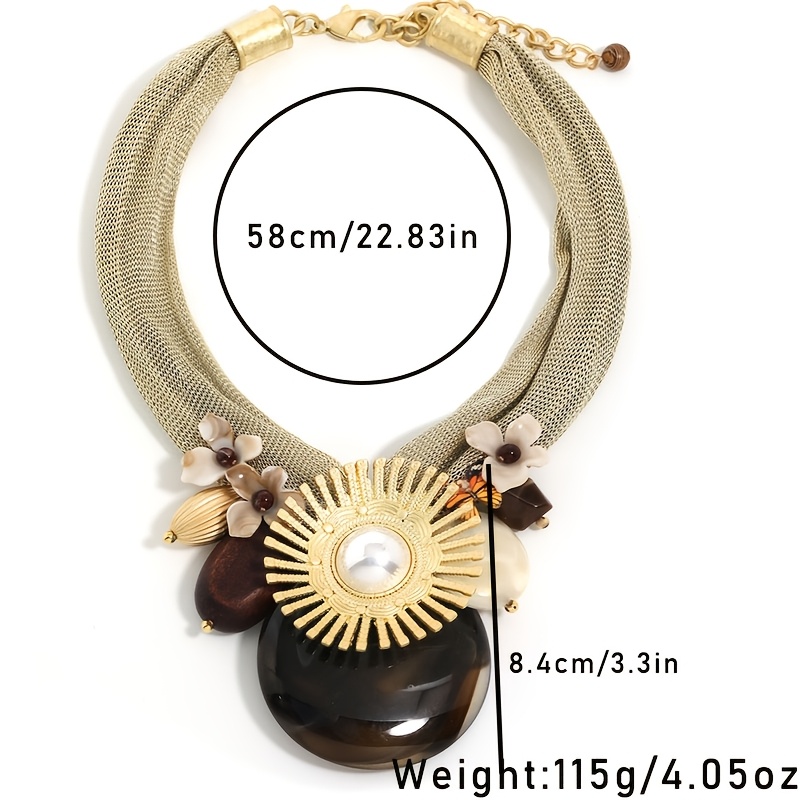 Women's Elegant 3D Sun Flower Brown Round Pendant Necklace