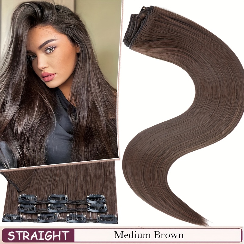 Image of Clip In Hair Extensions, 8pcs Brown Hair Extensions 24in Thick Long Wavy Hair Extensions Invisible Lace Weft Hairpieces For Women - Blonde Balayage Highlights - Use