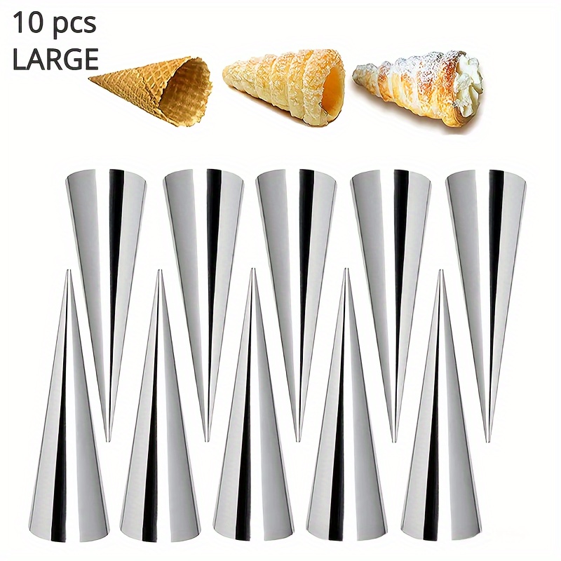 

10-piece Stainless Steel Baking Set: Non-stick Cream Horn & Danish Pastry Molds, Croissant Shells For Puffs And Waffle Cones - Kitchen Essentials