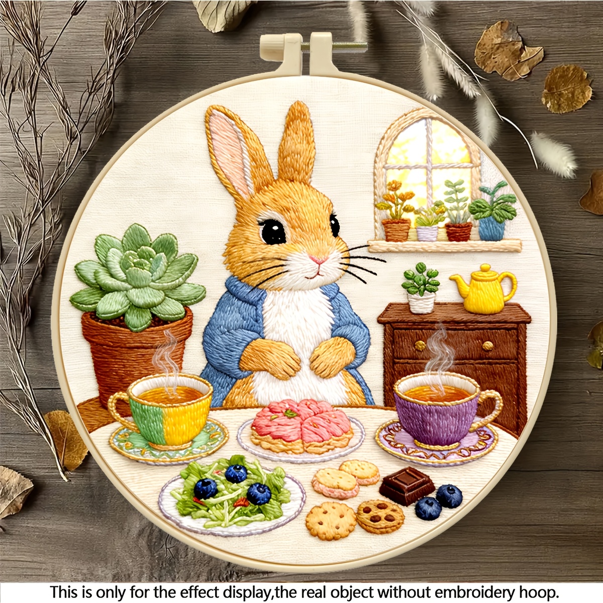 TEMU A Set Of Printed Embroidery Kits Featuring A Afternoon Tea Design, Suitable For Adult Beginners. It Includes A Pattern Guide And All Necessary