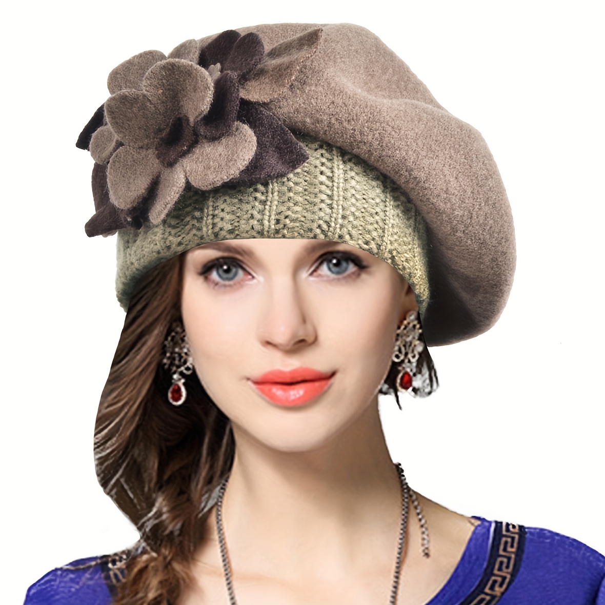 womens french beret hat wool elastic beanie floral - Temu display picture 2