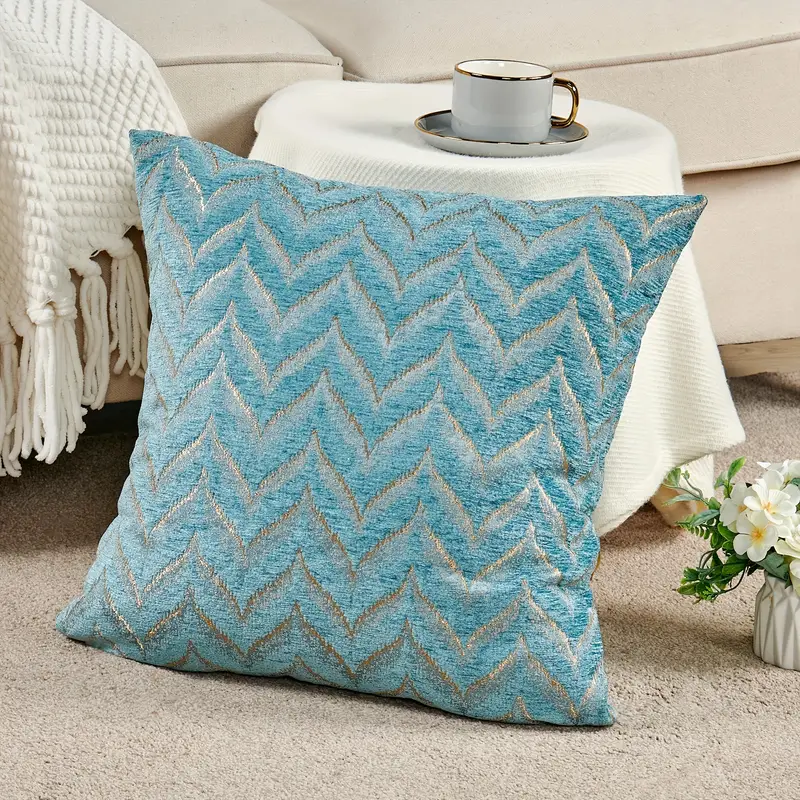 2pcs double sided chevron pattern jacquard throw pillow covers in blue gray and beige soft chenille texture decorative cushion covers for sofa couch chair living room bedroom decor inserts not included living room decor accents stylish cushion covers Product details 0