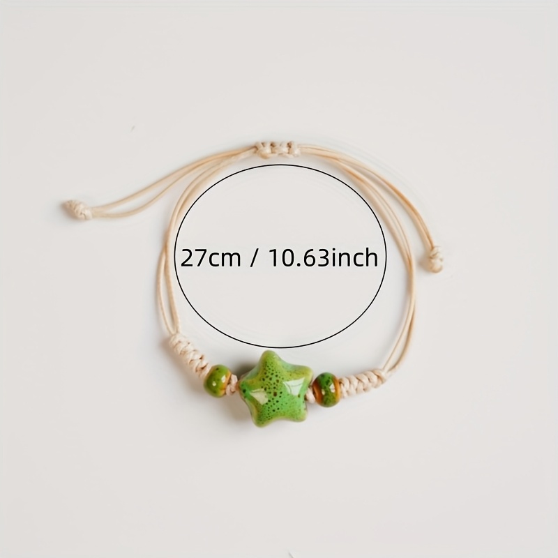 Adjustable Ceramic Star Charm Bracelet Handwoven Rope Daily Wear