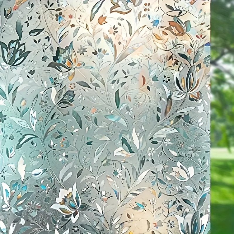 TEMU 1 Roll/box Vintage Floral Stained Glass Window Film - Static Cling Privacy Glass Cover, Protection & Heat, Removable Window Tint, 5mil Thick