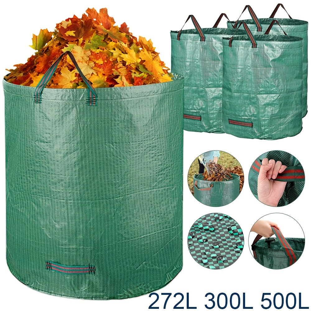 

4pcs Heavy-duty Garden Leaf Bags - Reusable, Uv-resistant, Foldable Yard Waste Bags With Sturdy Handles, 272l To Capacity, Green, Ideal For Grass, Leaves, And Outdoor