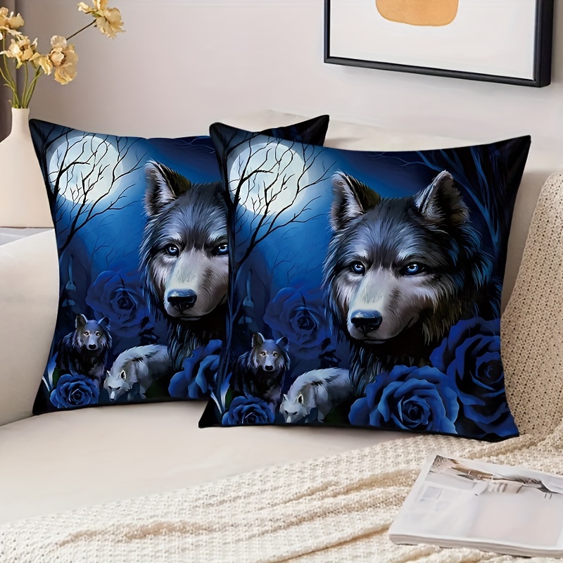 

2pcs, Wolf Print Short Plush Throw Pillow (17.7 "x17.7"), Animal Theme Throw Pillow Case, Home Decor, Room Decor, Bedroom Decor, Architectural Collectible Accessories (excluding Pillow Core)