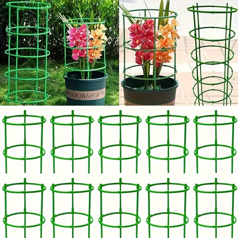 

60pcs Plastic Plant Support Stakes, 10-layer Stackable Garden Flower Pot Rings For Plant Support Structure - Green