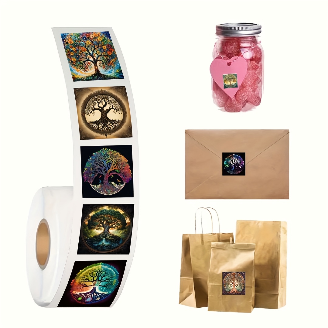 

500pcs Tree Pattern Sticker Roll - 8 , Self-adhesive Pvc Labels For Letters, Boxes & Phones