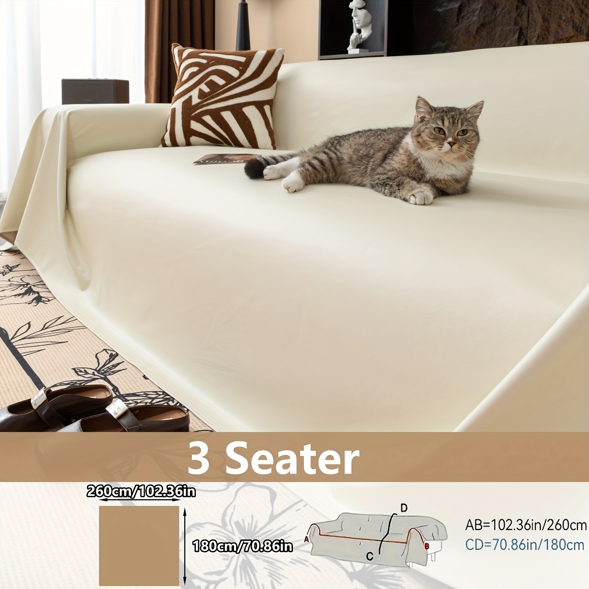 TEMU 1pc Of Leather-like Sofa Cover In Solid Color, High-end Sofa Cushion Scratch-resistant And Non-slip, Machine Washable And Suitable For , Your