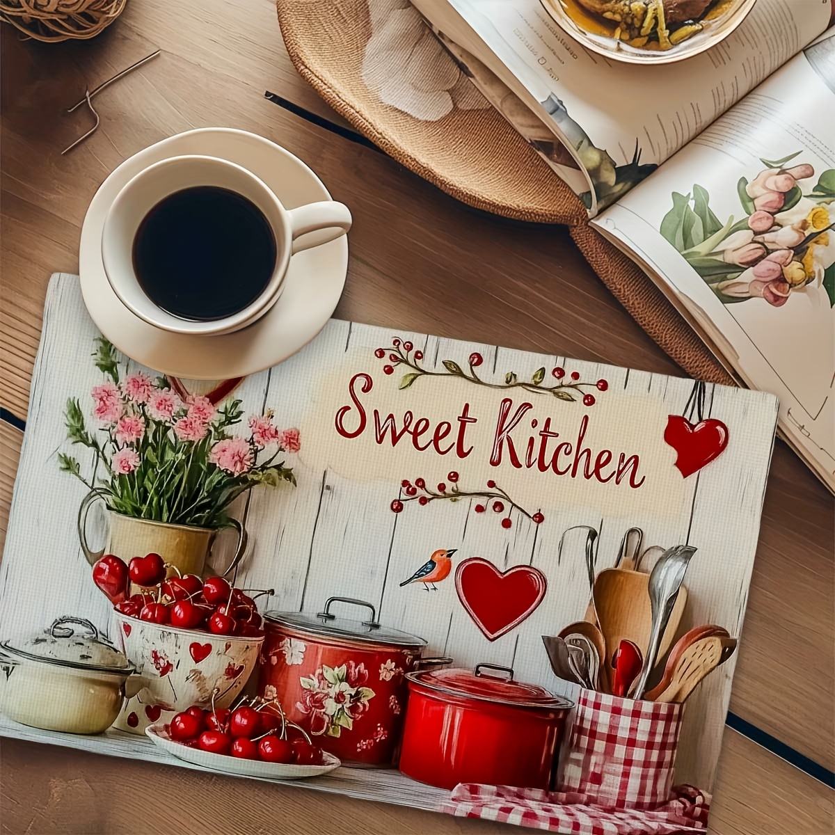 Set Of 4 Rectangular Polyester Placemats For Kitchen Table_voghion.com