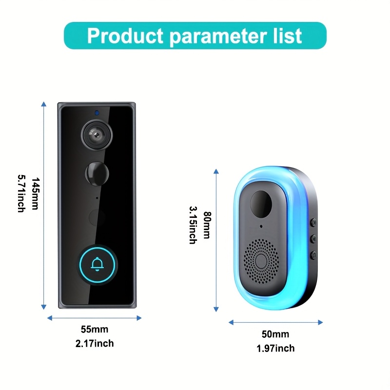 compact size 2 way talk hd night   pir motion sensor instant mobile alerts long   wireless video doorbell battery powered security camera remote control smart   wireless doorbell modern smartphone usb rechargeable details 6